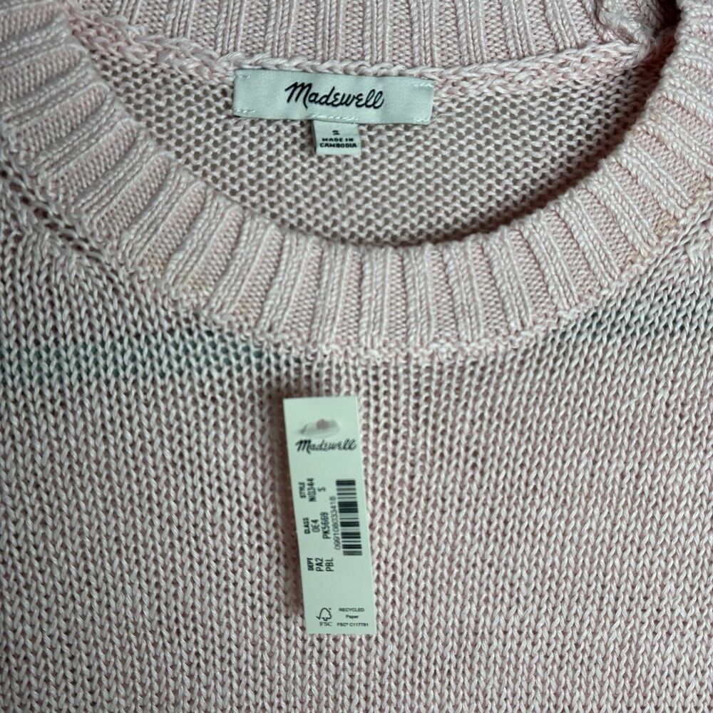 Madewell Linen Drop-Shoulder Sweater Womens Small Pink Blush Crop Pullover NWT - Picture 6 of 11